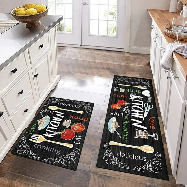 Pauwer Anti Fatigue Kitchen Mat Set of 2, Farmhouse Kitchen Rugs Non Skid Washable, Cushioned Kitchen Mats for Floor, Waterproof Memory Foam Kitchen Floor Mats, Standing Desk Mat Kitchen Runner Carpet