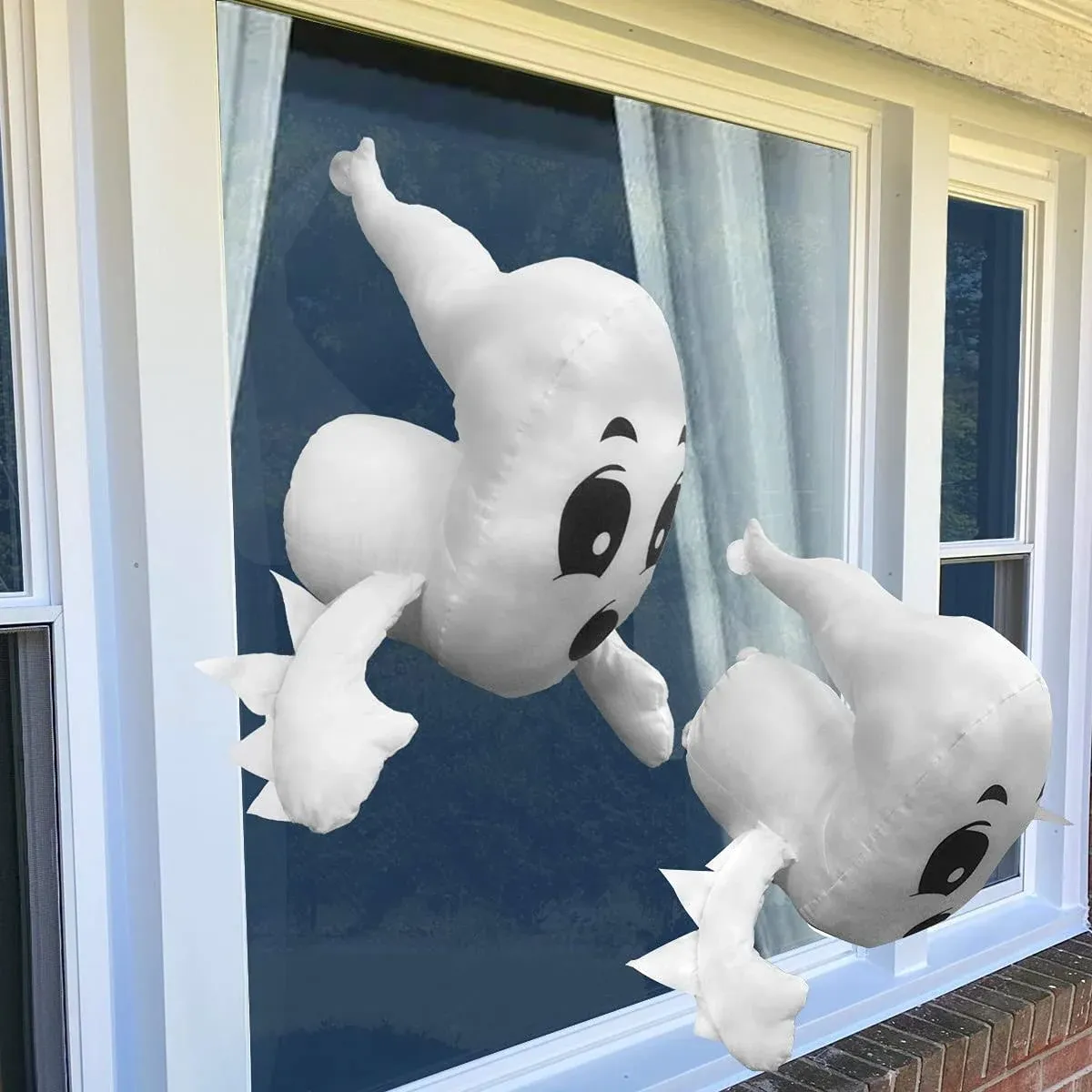 Window Crasher Ghosts-Halloween Window Decorations-Also Walll Decoration Hanging Ghost Outdoor Indoor-Cute Stuffed Ghost Party Decorations Window Broken Halloween White Flying Ghost 2Pcs