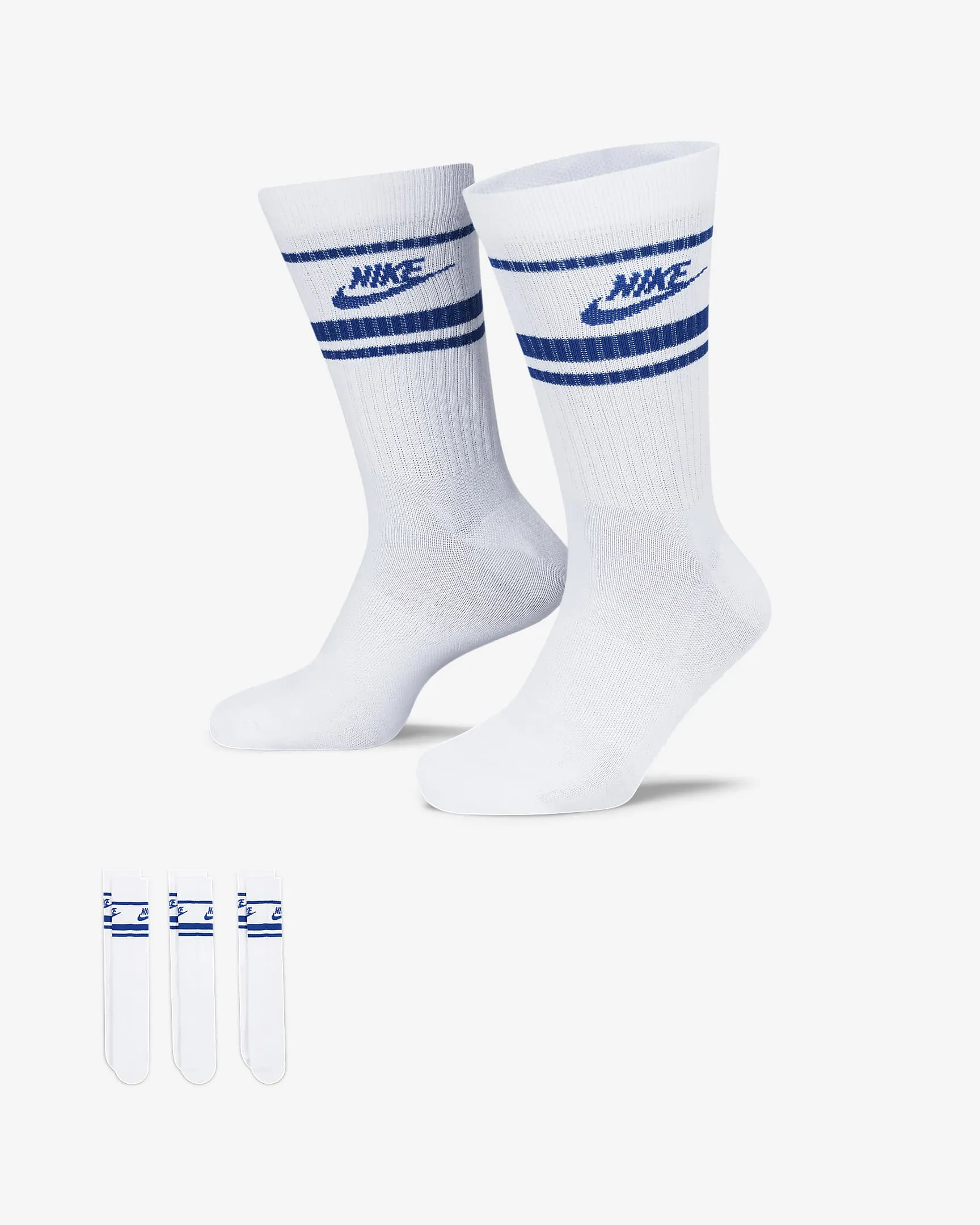 Nike Everyday Essential 3 pack socks in white/blue