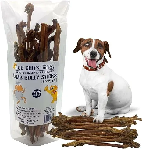 Dog chits Lamb Pizzle (Lamb Bully Sticks) for Dogs and Puppies 8-12-Inch All Natural Treats Tasty Chew for Large and Small Do