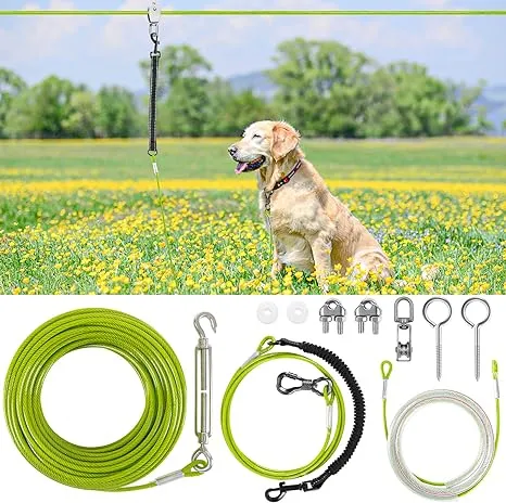 XiaZ 100ft Dog Runner for Yard, Dog Tie Out Cable Trolley Line for Dogs Up to ...