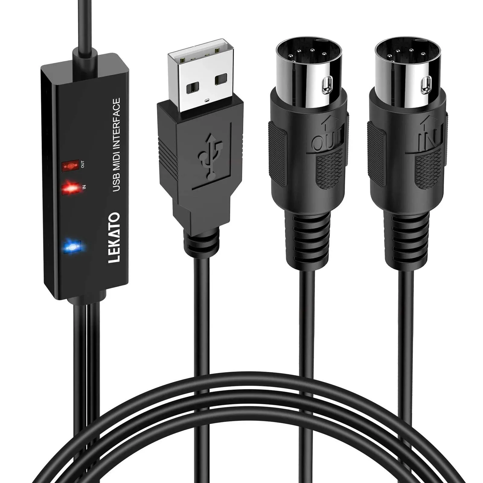 LEKATO USB Midi Interface Midi Cable Adapter with Input & Output Connecting with ...