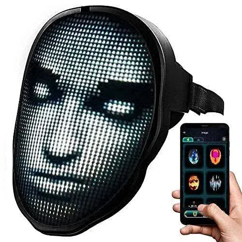 TrendyNow365 Rechargeable LED Halloween Mask with Bluetooth, One Size, Black 