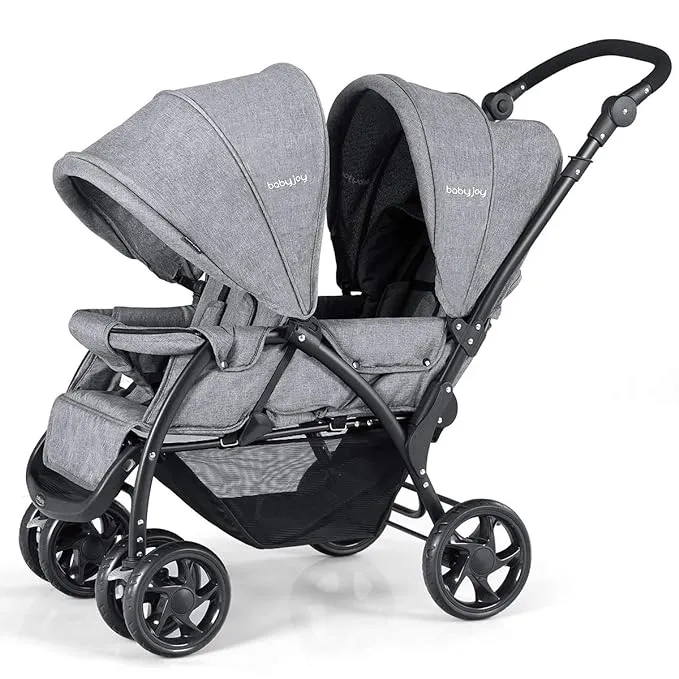 Foldable Double Seat Tandem Stroller (Gray)