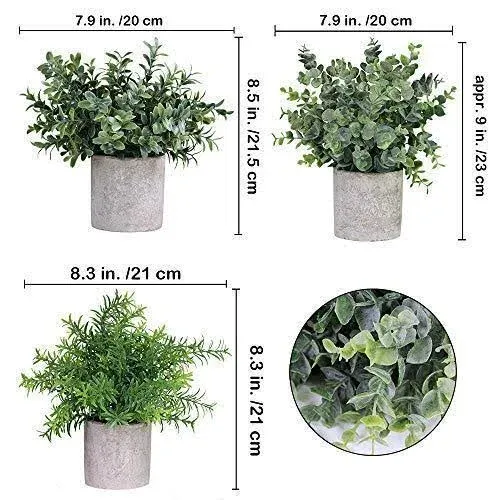 Winlyn Mini Potted Plants Artificial Eucalyptus Boxwood Rosemary Greenery in