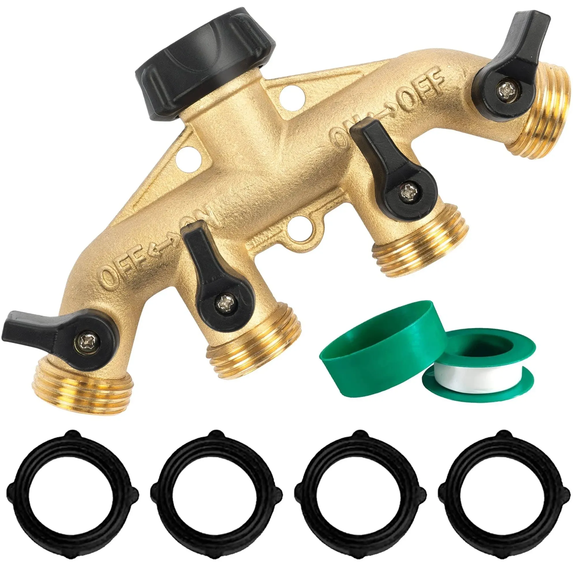 Hourleey Brass Garden Hose Splitter 4 Way, Solid Brass Hose Connector 3/4&#034;,  