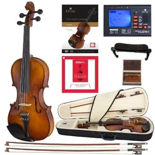 CVN-300 Solidwood Ebony Fitted Violin with D'Addario Prelude Strings, Size 4/4 (Full Size)