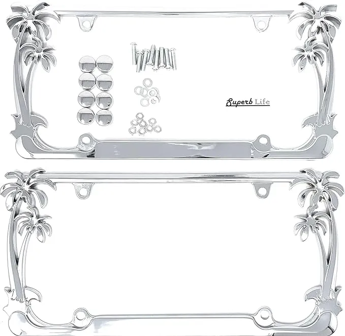 Superb LNF Tropical Palm Tree Polished License Plate Frame