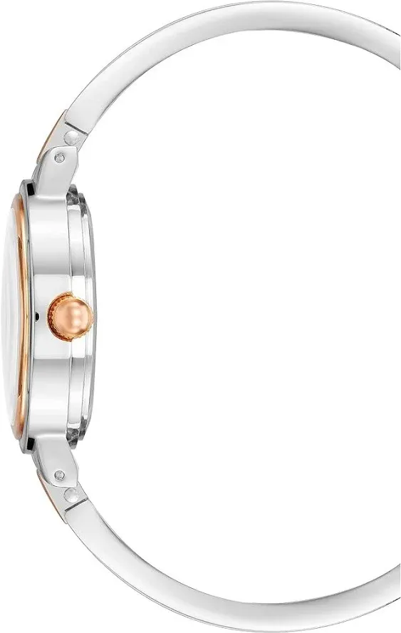 "Women's Two-tone Alloy Open Bangle With Genuine Diamond Accent At 12 O'clock Watch, 29.5mm In Silver-tone,rose Gold-tone"