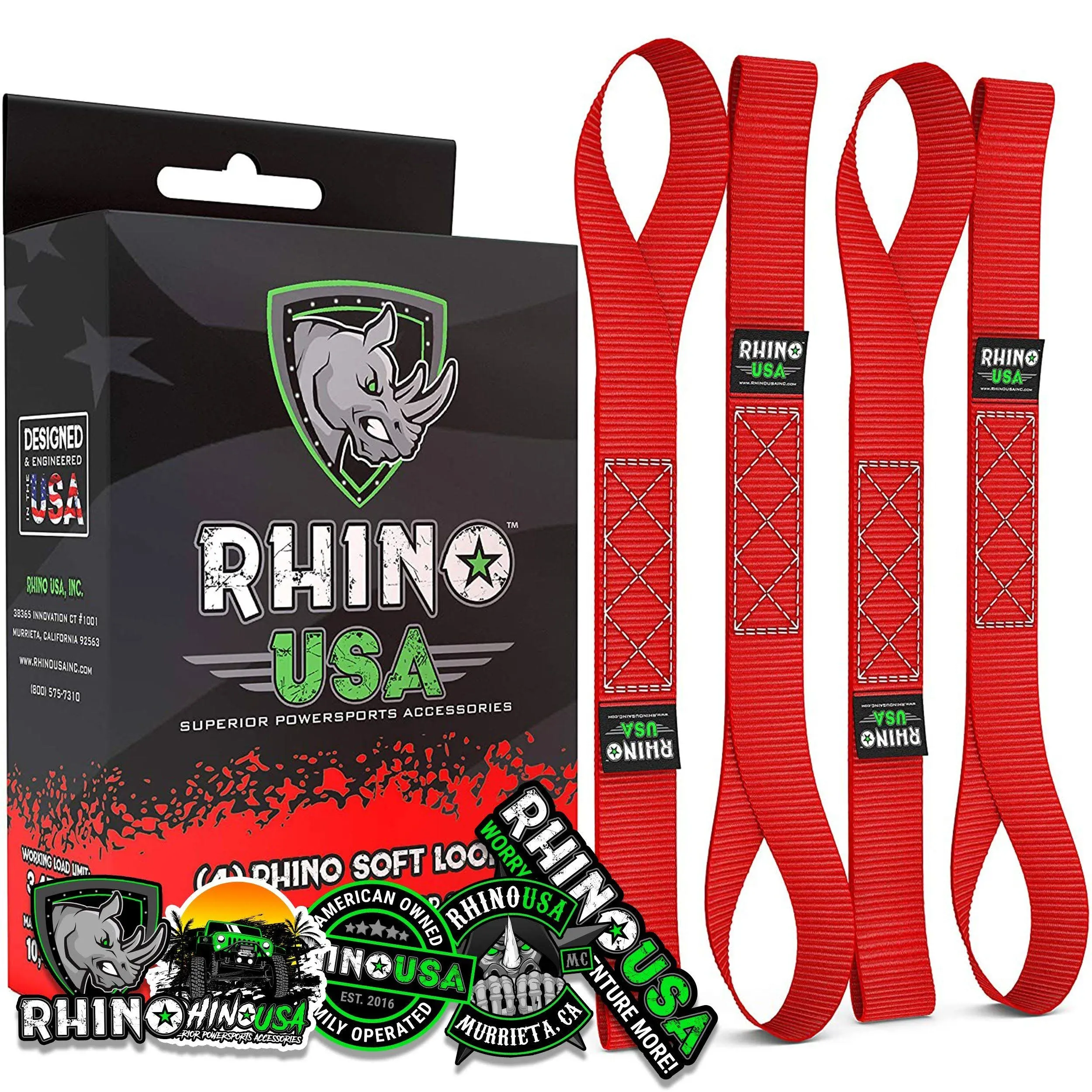 Rhino USA Soft Loop Tie-Down Straps (4-Pack) Red