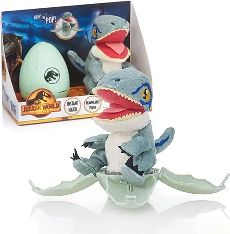 WOW! STUFF Jurassic World Drop 'n Pop Dino - Blue Velociraptor | Dinosaur Egg with Pop-up Plush Toy | Official Dominion Merchandise, Gifts and Toys for Boys and Girls, Aged 5+