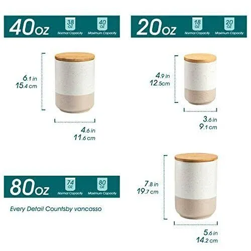 vancasso Sabine Canister Sets and Utensil Holder for Kitchen Counter, Ceramic Utensil Crock Storage, Ceramic Kitchen Canisters with Airtight Wood Lids