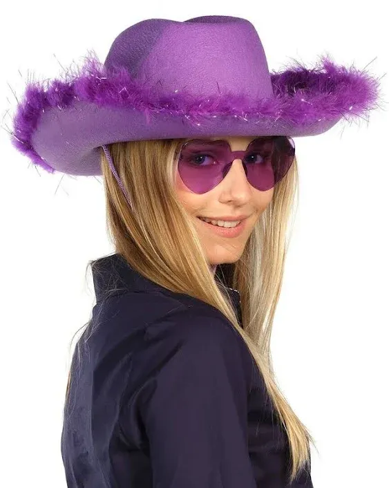 Funcredible Purple Cowgirl Hat With Glasses - Halloween Cowboy Hat