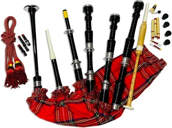 Black Royal Scottish Highland Bagpipe Silver Mount with Bag Practice Chanter New