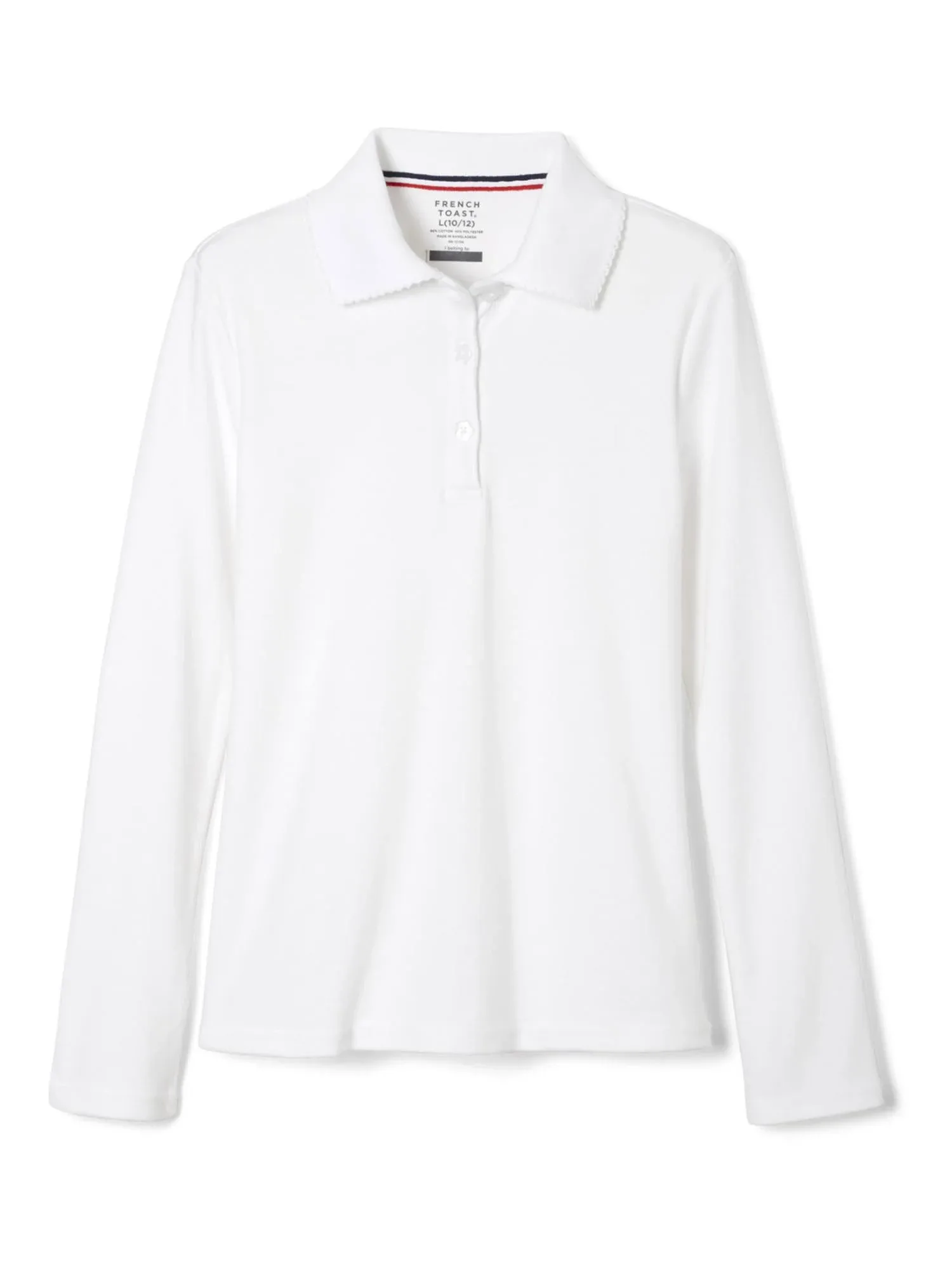 French Toast Girls Long Sleeve Interlock Polo with Picot Collar