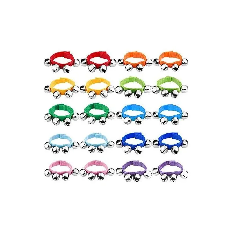 Augshy 20 Pcs Wrist Band Jingle Bells Musical Rhythm Toys,10 Colors,Musical ...