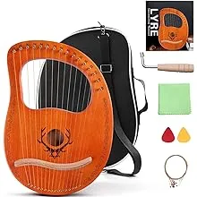 Lyre Harp,16 String Mahogany Lyre Instrument with Tuning Wrench, Replace String ...