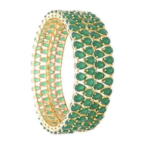 Women's Ratnavali Jewels CZ Zirconia Gold Tone Green Diamond Elegant Bollywood Indian Bangles Jewelry