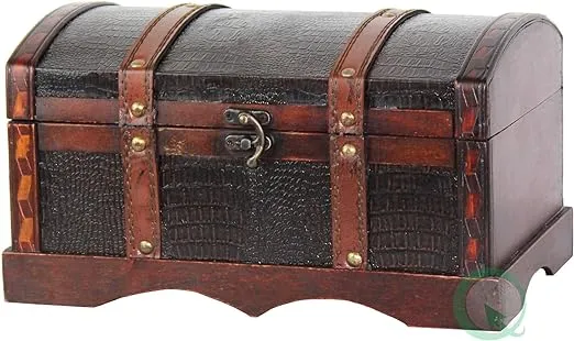 Leather Wooden Chest In Brown