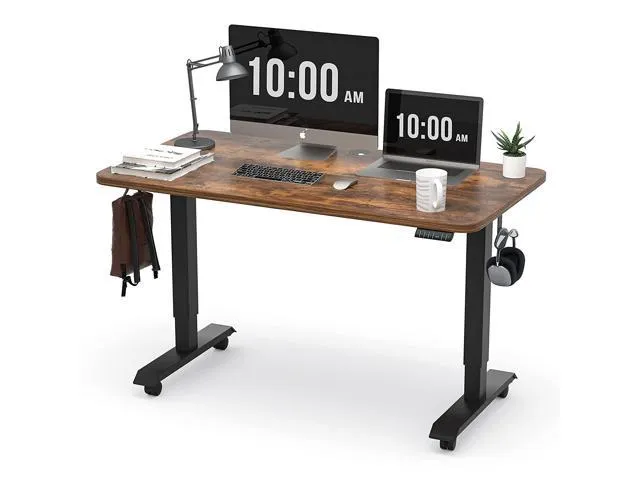 8AM Office Electric Standing Desk, 55x28 Inches Adjustable Height Desk, Home Office Sit Stand Up Desk (Black Frame/Cherry Top)