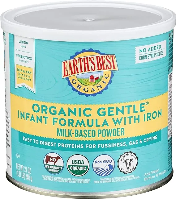 Earth's Best Organic Gentle Infant Formula with Iron, Milk-Based Powder - 21 oz