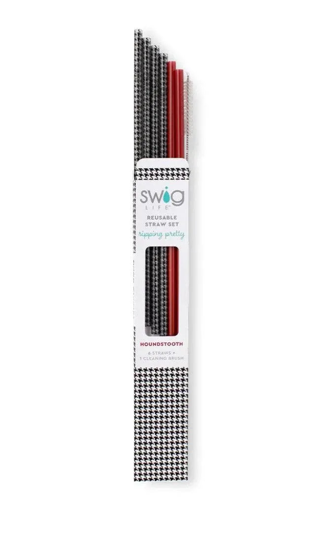 * Swig Reusable Straw Set Houndstooth & Crimson