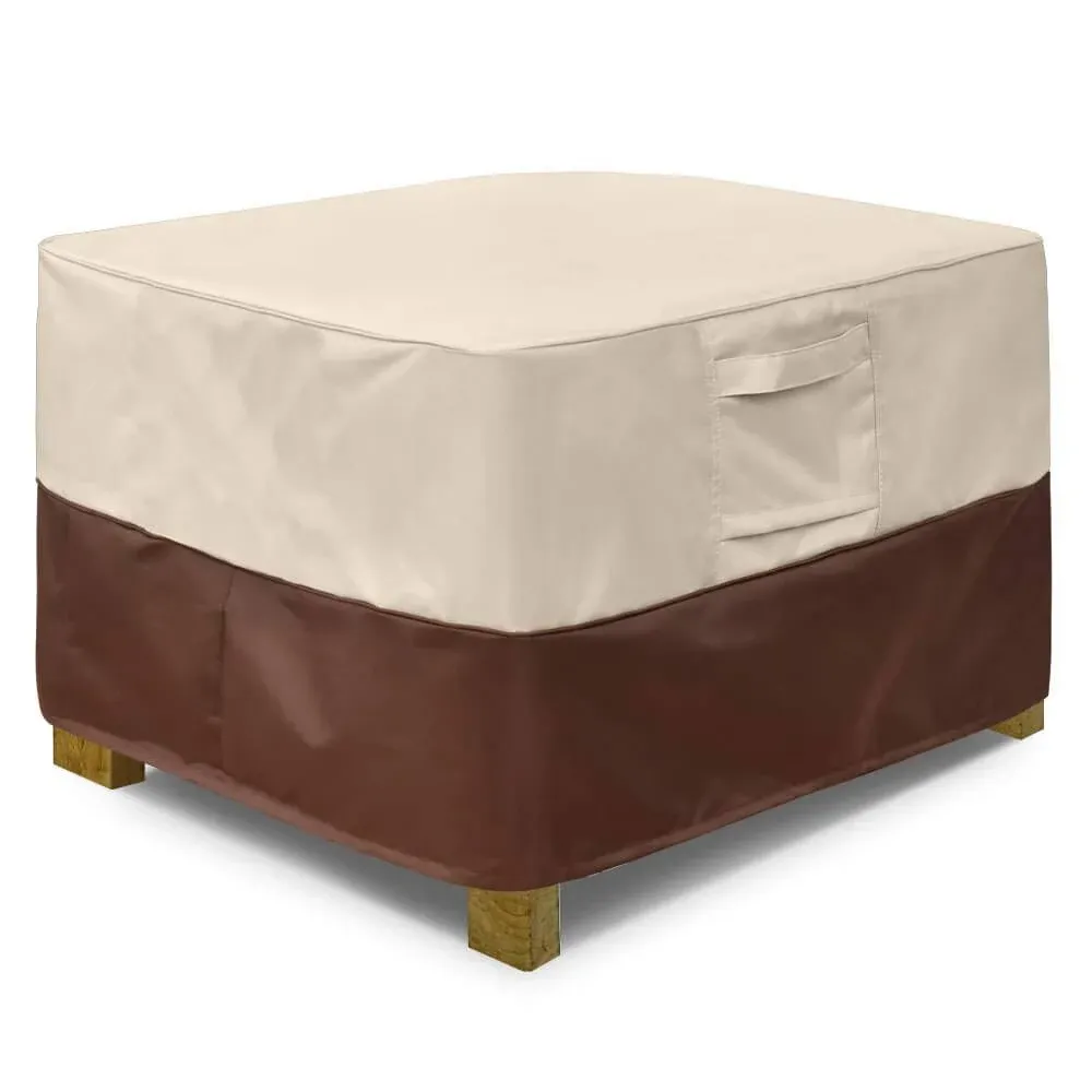 Vailge Square Patio Ottoman Cover, Waterproof Outdoor Ottoman Cover with Padded Handles, Patio Side Table Cover, Heavy Duty Outdoor Furniture Covers(Large,Beige & Brown)