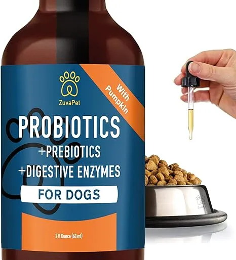 Probiotic for Dogs with Natural Digestive Enzymes. A Prebiotics + Digestive Enzyme Product for Dogs + Pumpkin. 120 Servings. Diarrhea & Upset Stomach Relief + Gas, Constipation, and Allergy Relief.