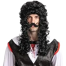 Spooktacular Creations Men's Black Pirate Wig with 1 Mustache Halloween Wig for Adults Cosplay Party Accessories