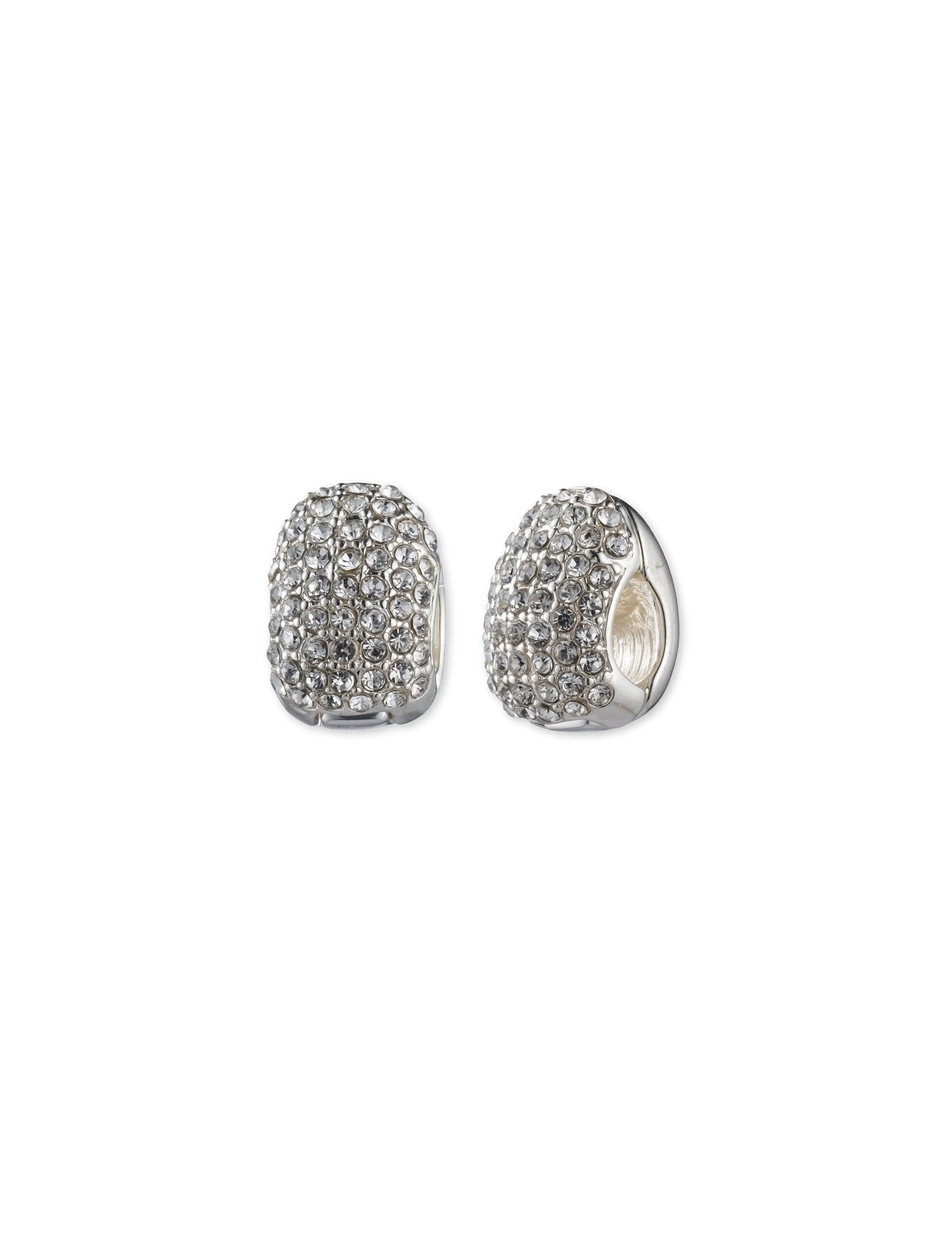 Silver-Tone Black Crystal Huggie  Clip-On Earrings