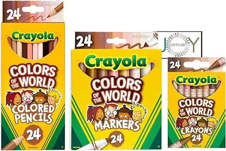 GiftsOfJoy Colors of The World Multicultural Art Kit. Includes 24ct Multicultural Crayons, 24ct Colored Pencils, 24ct Markers, and An Exclusive