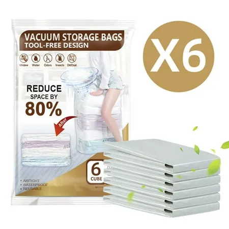 Space Saver Vacuum Storage Bags, 6 Pack Jumbo Space Saver Bags with Pump, Storage Vacuum Sealed Bags for Clothes, Comforters, Blankets, Bedding (Jumbo)