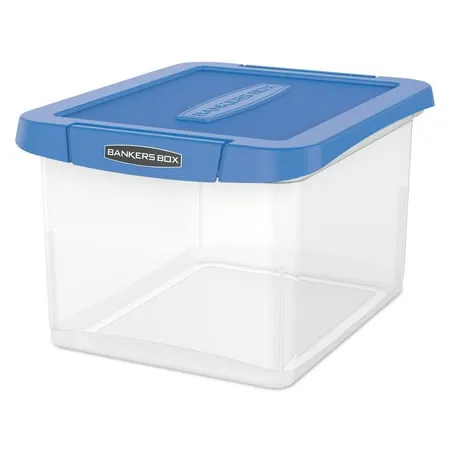 Bankers Box - Heavy Duty Plastic File Storage, Letter/Legal Files, 14" x 17.38" x 10.5", Clear/Blue, 2/Pack