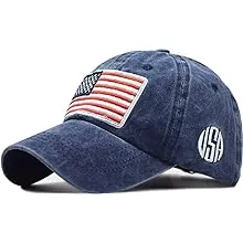 Men's American-Flag Baseball-Cap Embroidery - Washed Adjustable USA Dad Hat for Women