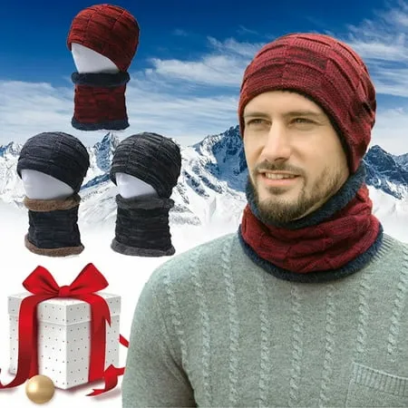 Winter Beanie Hats Scarf Set Warm Knit Hats Skull Cap Neck Warmer with Thick Fleece Lined Winter Hat & Scarf for Women Mens, for Skiing