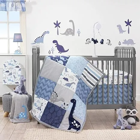 Bedtime Originals Roar 6-Piece Crib Bedding Set - Blue, Gray, White, Animals