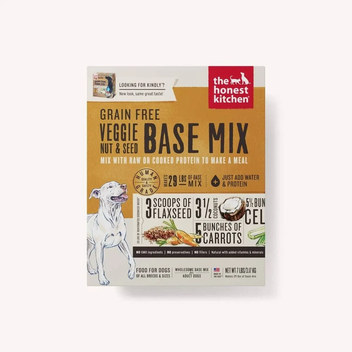 The Honest Kitchen Human Grade Dehydrated Grain Free Veggie, Nut & Seed Base Mix for Dogs 7 lb - Kindly