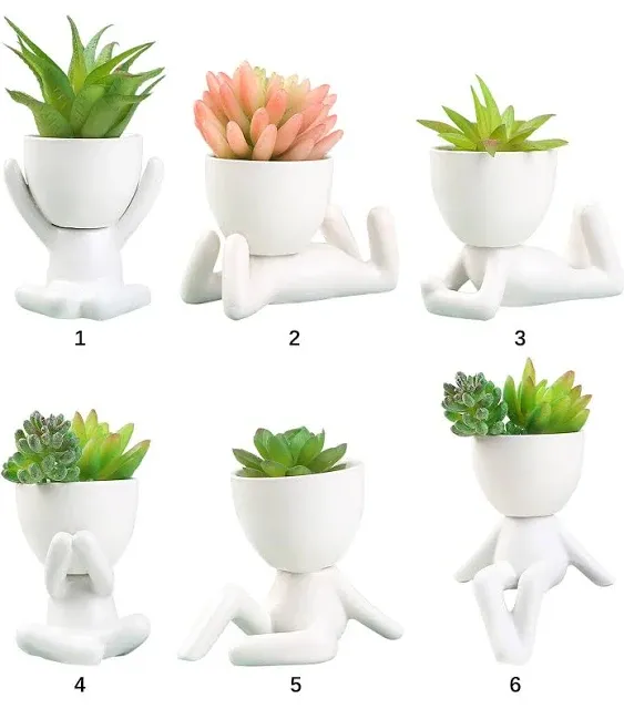 Cute Artificial Succulent Plants with Creative Human Shaped Ceramic Pots, Mini ...