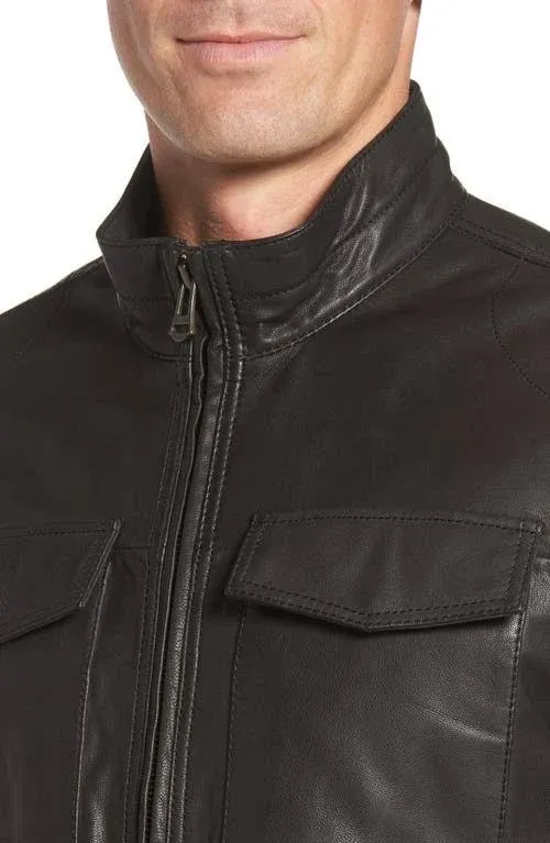 Cole Haan Men's Washed Leather Trucker Jacket