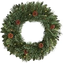 24in. White Mountain Pine Artificial Christmas Wreath with 35 LED Lights and Pinecones24in. White Mountain Pine Artificial Christmas Wreath…