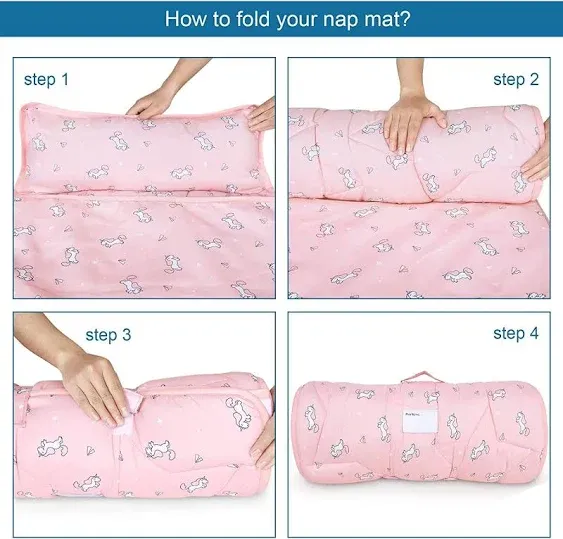 Toddler Nap Mat with Pillow and Blanket 50&#034; x 21&#034; x 1.5&#034;, Pink (Pack of 1) 