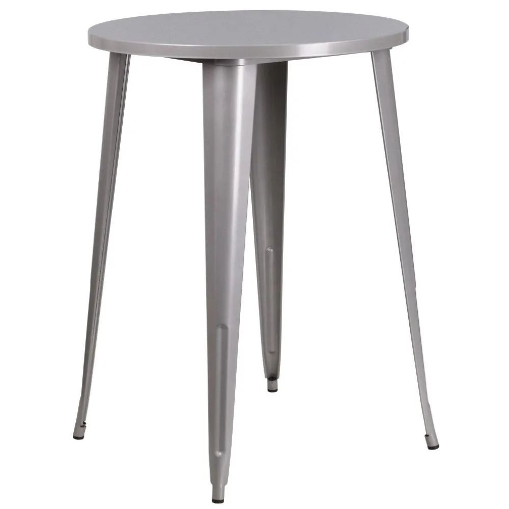 Emma + Oliver Commercial Grade 30 Round Silver Metal Indoor-Outdoor Bar Height Table