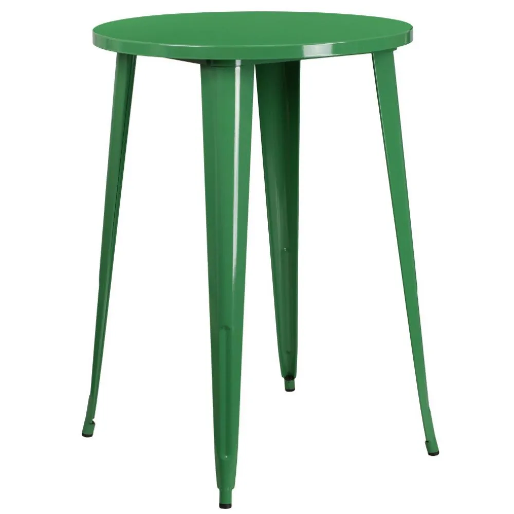 Emma + Oliver Commercial Grade 30 Round Green Metal Indoor-Outdoor Bar Height Table