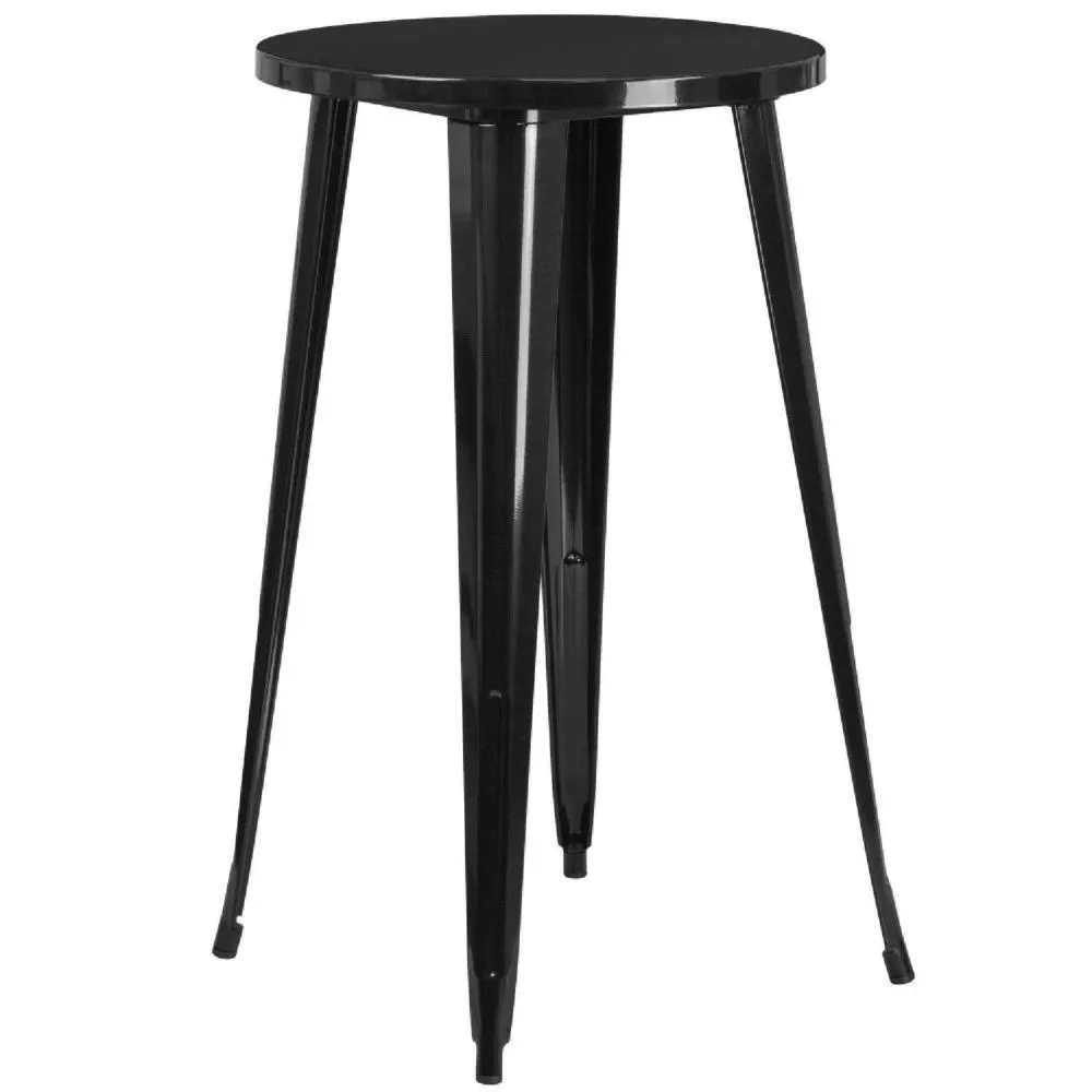 Emma + Oliver Commercial Grade 24 Round Black Metal Indoor-Outdoor Bar Height Table