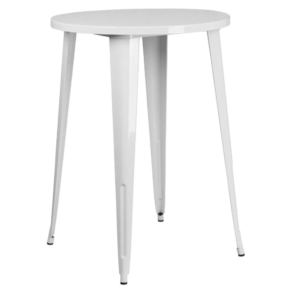 Emma + Oliver Commercial Grade 30 Round White Metal Indoor-Outdoor Bar Height Table