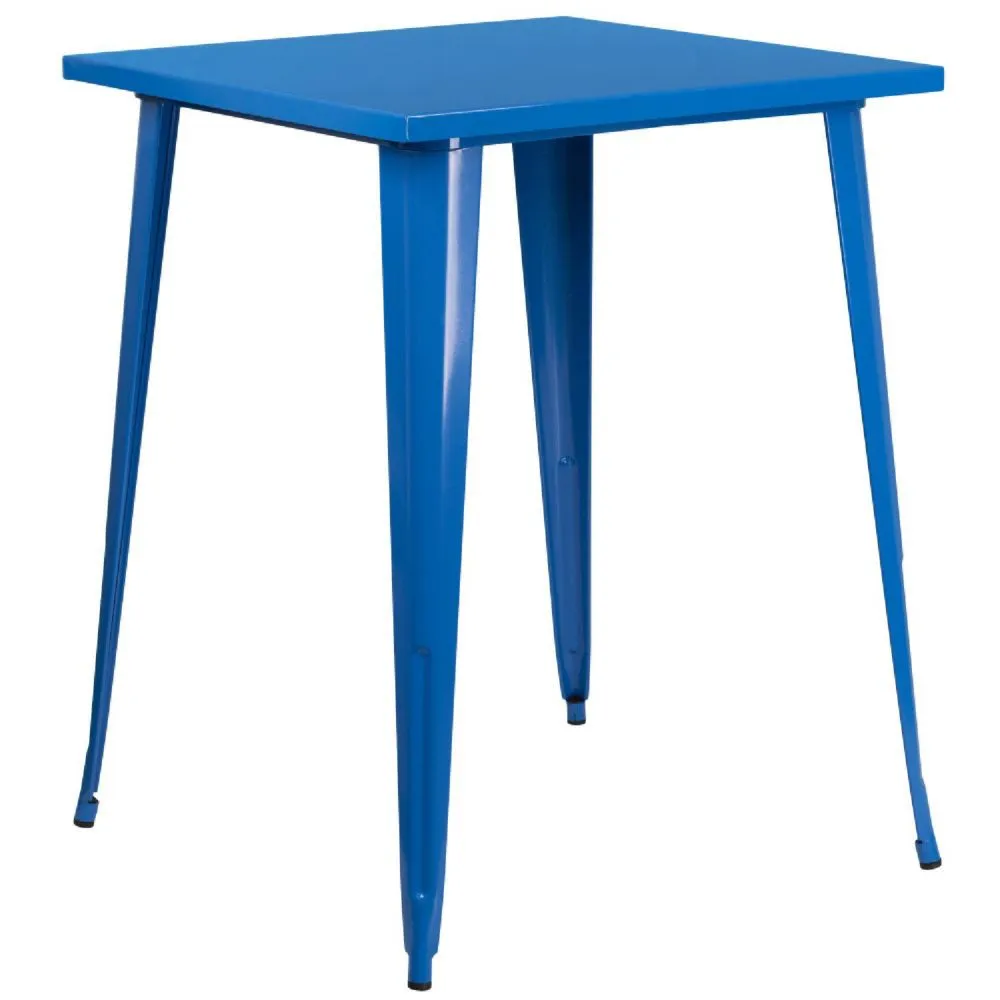 Emma + Oliver Commercial Grade 31.5 Square Blue Metal Indoor-Outdoor Bar Height Table