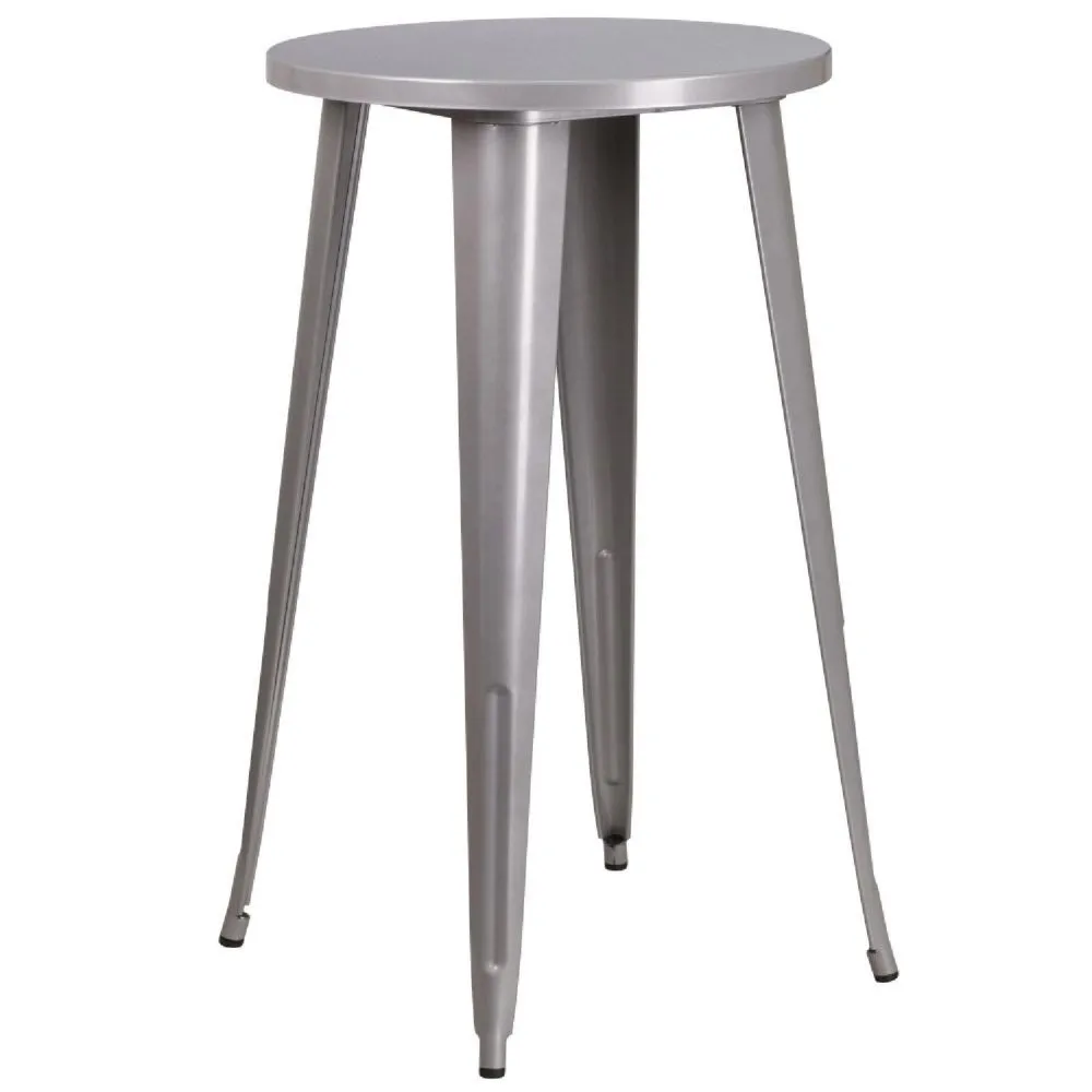 Emma + Oliver Commercial Grade 24 Round Silver Metal Indoor-Outdoor Bar Height Table