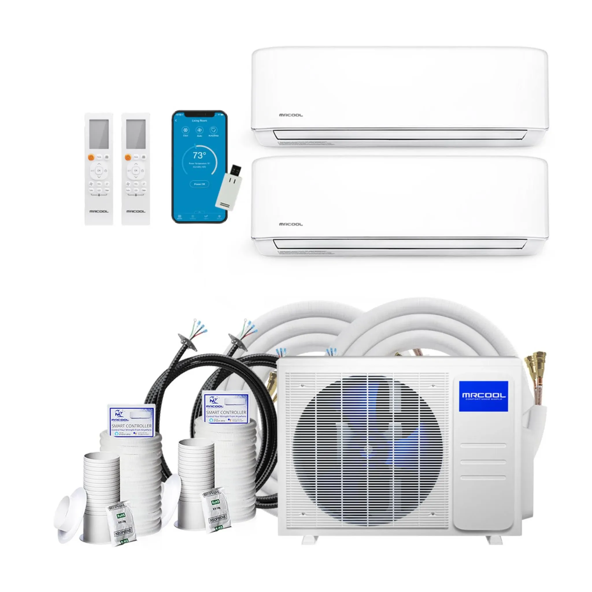 MRCOOL DIY Mini Split - 18,000 BTU 2 Zone Ductless Air Conditioner and Heat Pump with 35 ft. Install Kit, DIYM218HPW00C13