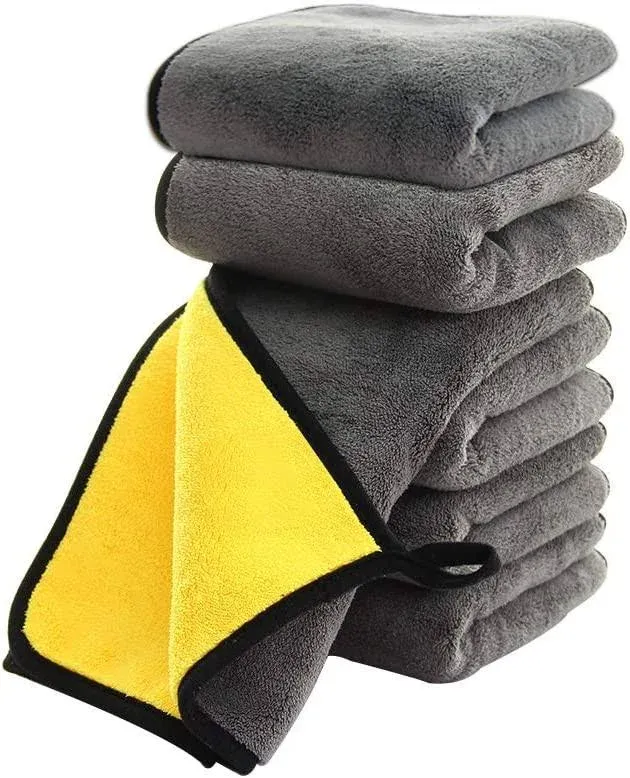 SOFTBATFY Ultrasoft, Large, Thick and Quick Drying Car Microfiber Cleaning Towel 800GSM Polishing Waxing Auto Detailing Towel Cloth (6pack,16 x 16inches) (Grey-Yellow)