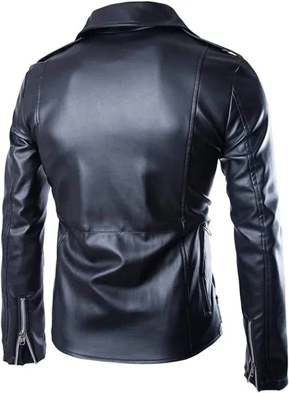 AOWOFS Men's Motorcycle Faux Leather Jacket Zip Slim Fit Double Belt Punk Biker Jacket